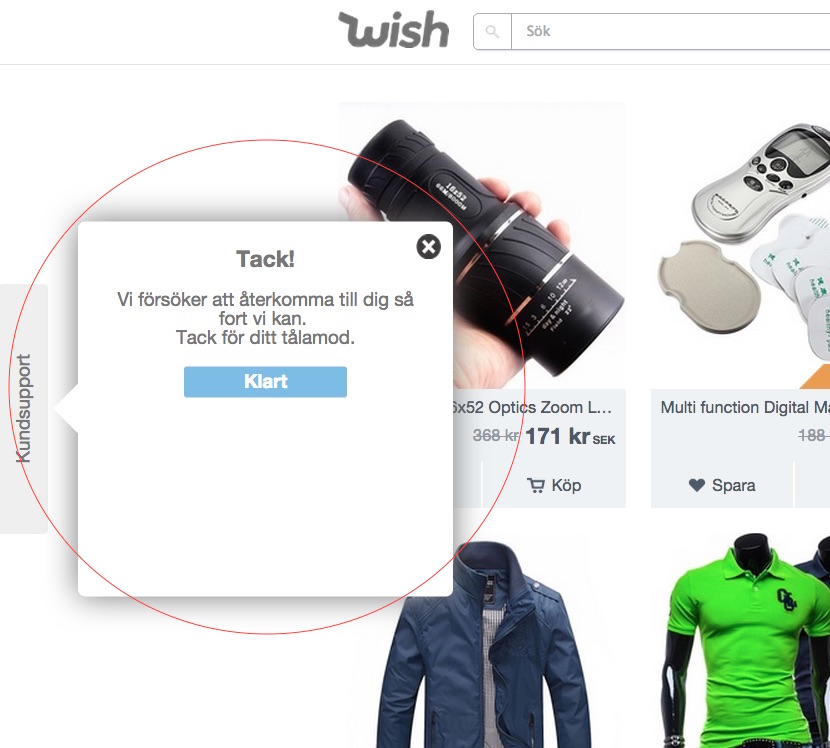 Wish kundsupport sverige
